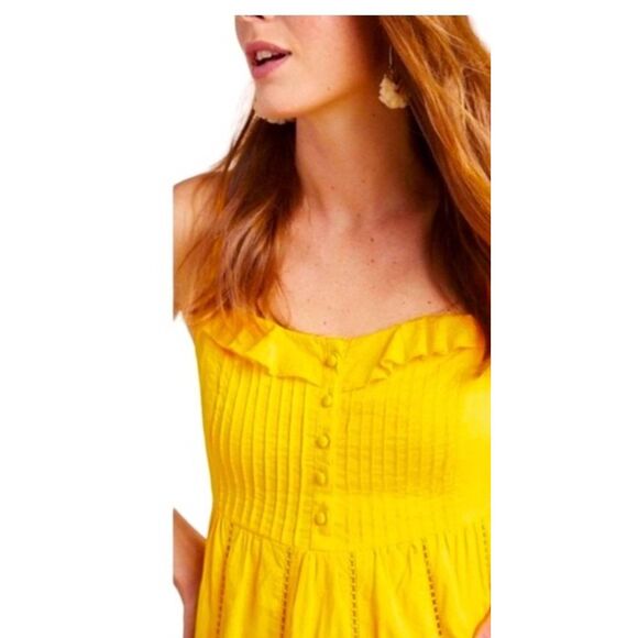 Anthropologie Maeve Yellow Pintuck Button Front Smocked Back Maxi Dress , EUC, S - Picture 1 of 16